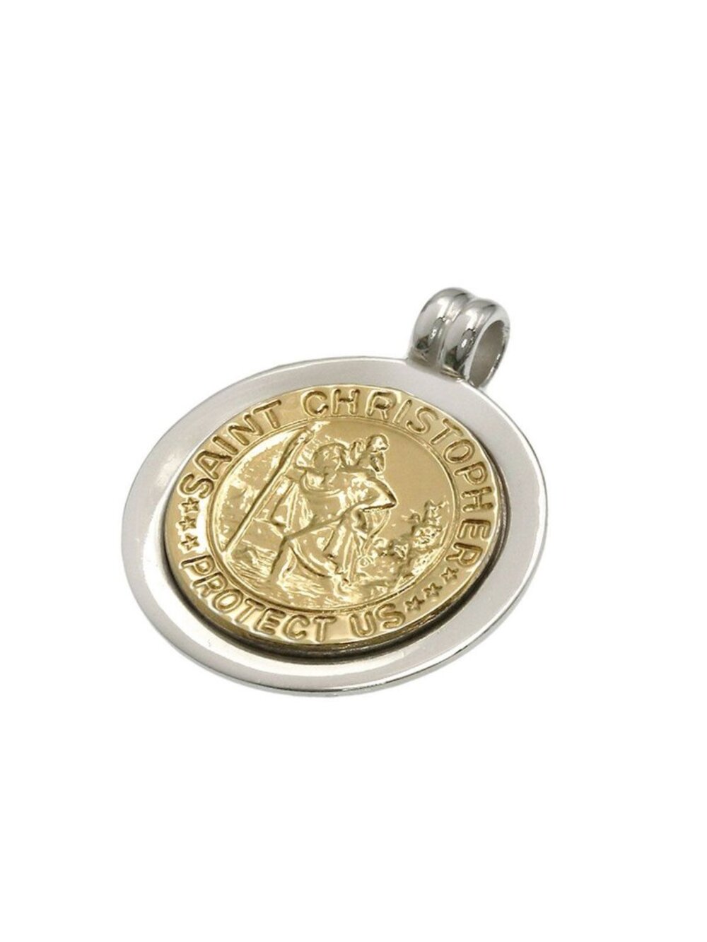 Tiffany & Co St Christopher Coin Pendant Silver 18k Yellow Gold